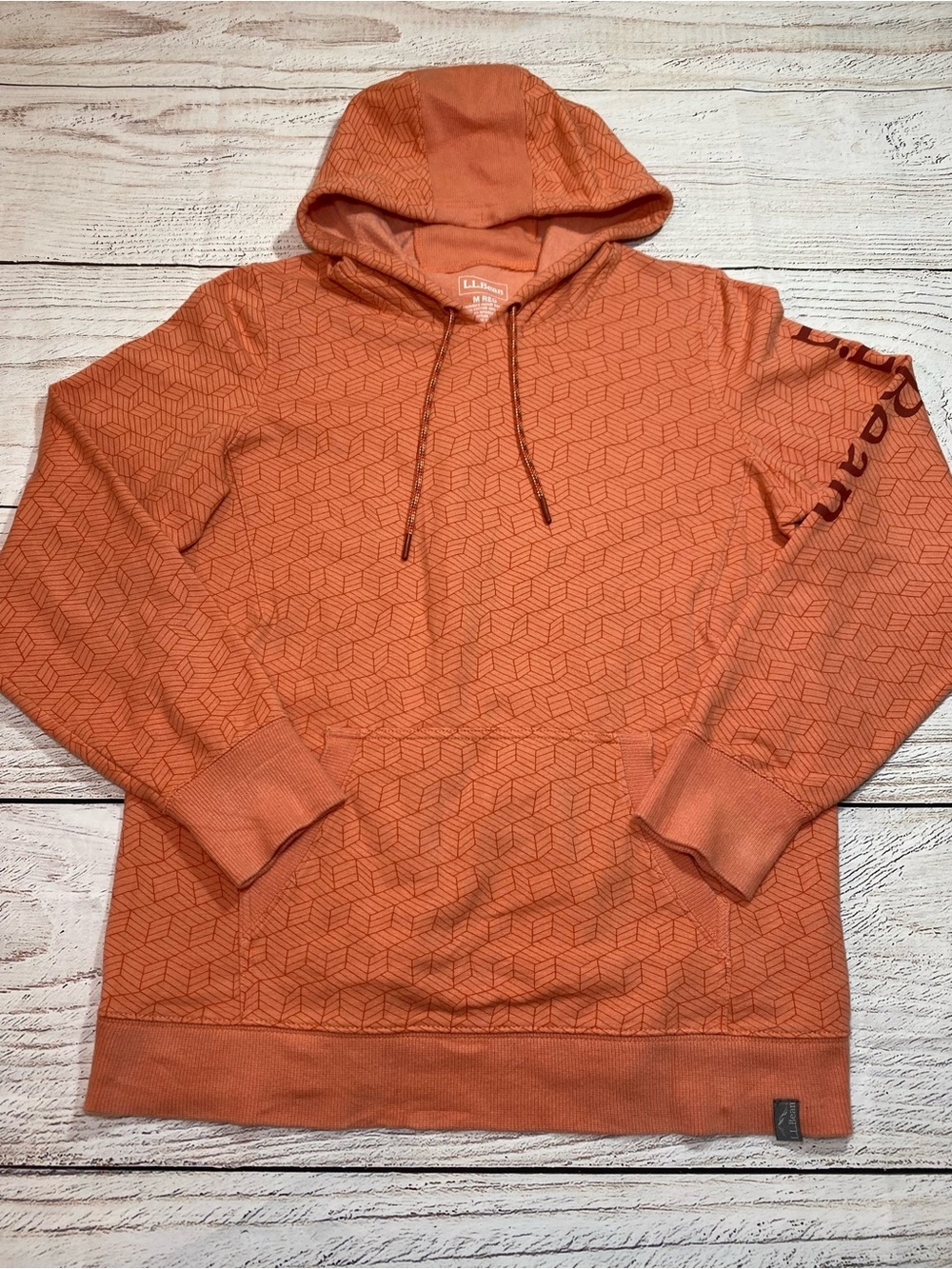 L.L. Bean Orange Geometric-Print Hooded Sweatshirt Medium
